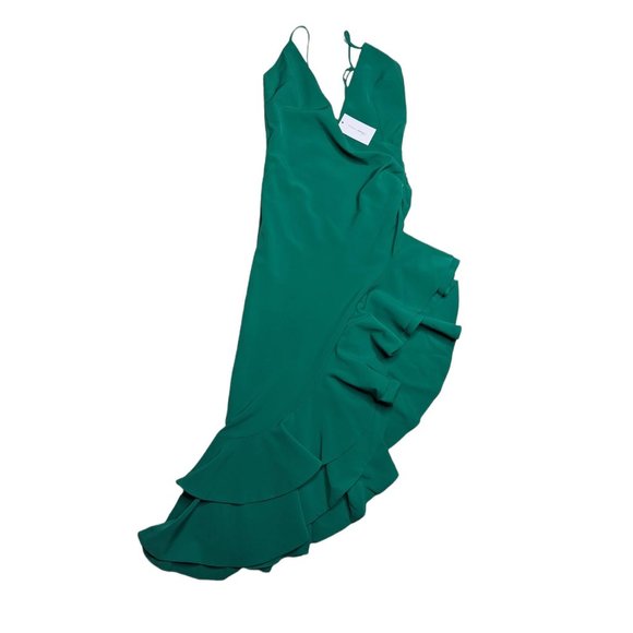 Lovers + Friends Evergreen Gown Jewel Green Ruffle Asymmetric Hem V Neck… - Picture 3 of 4